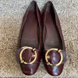 Gucci  Women's Leather Burgundy Buckle Flats.